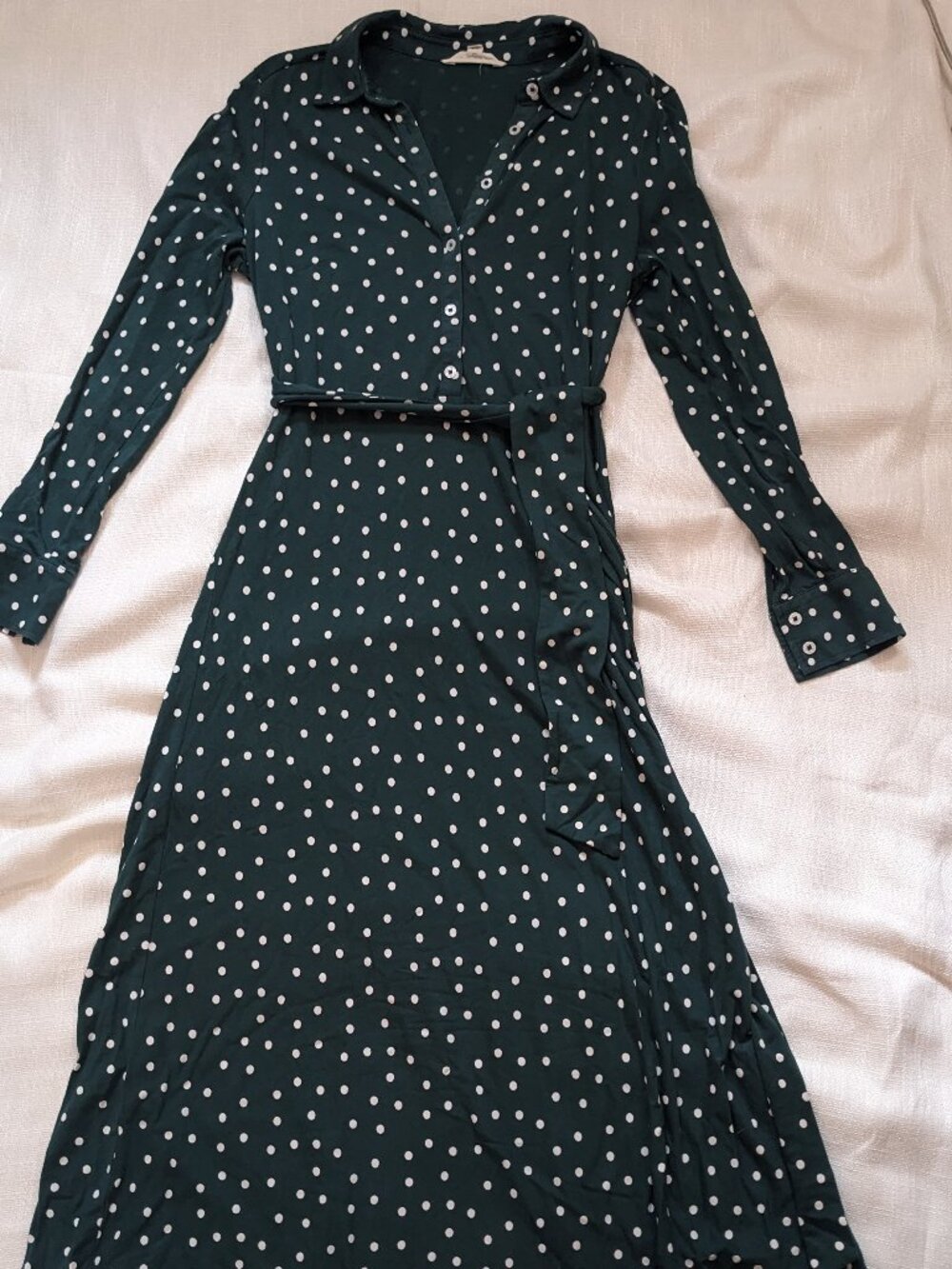 Boden Green Polka Dot Shirt Dress size 10L midi-length